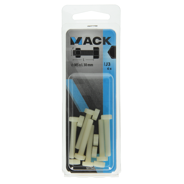 Mack 1017642 - boulon de robinet + écrou nylon 6 pcs m5 x 30 mm | 10 pièces