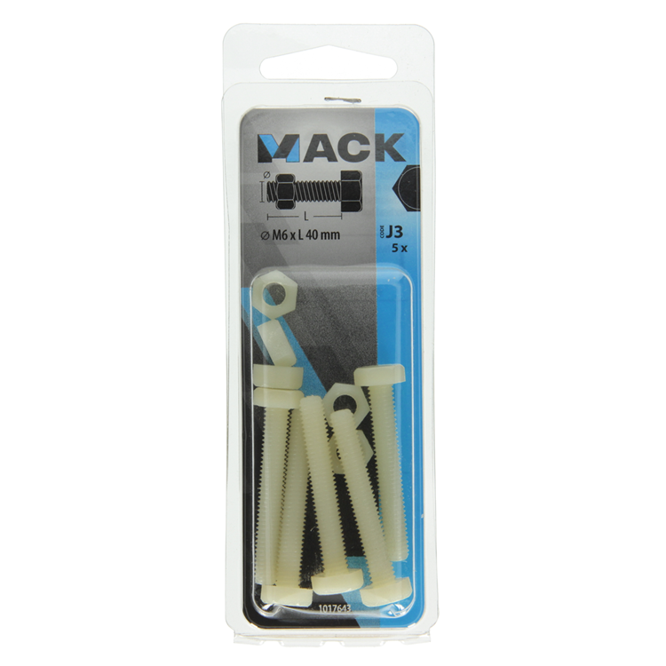 Mack 1017643 - boulon de robinet + écrou nylon 5 pcs m6 x 40 mm | 10 pièces