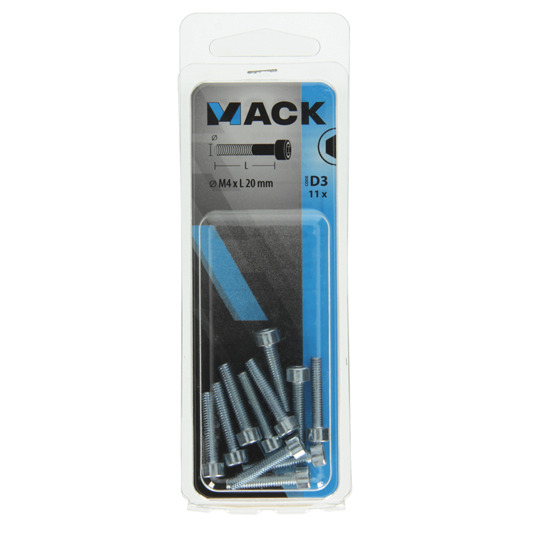 Mack 1017645 - boulon à six pans creux cyl. tête plaquée. 11 pièces m4 x 20 mm | 10 pièces
