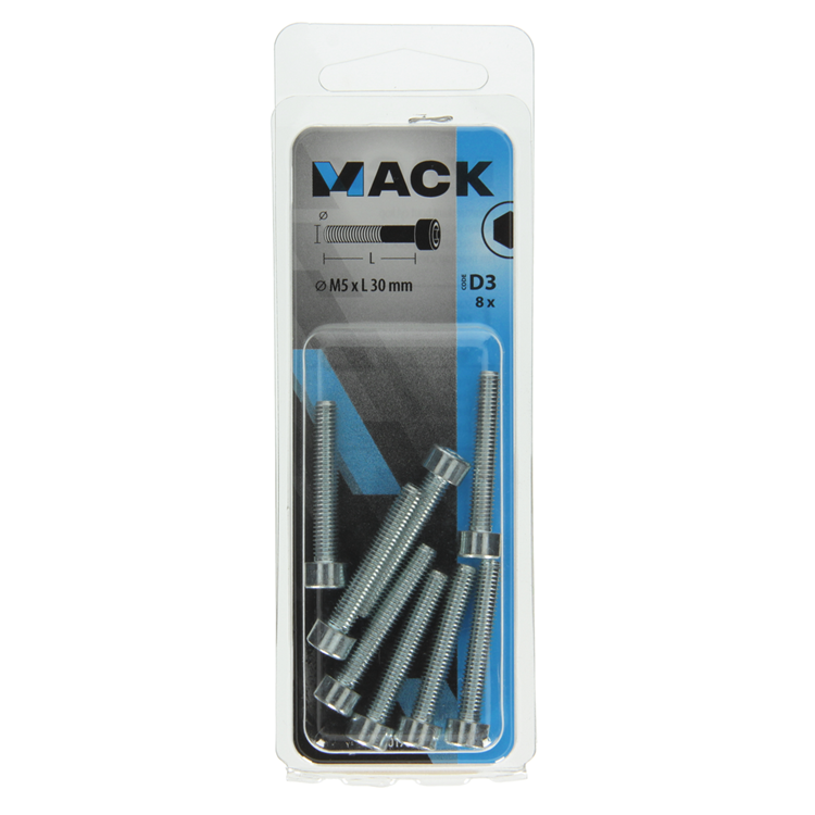 Mack 1017647 - boulon à six pans creux cyl. tête plaquée. 8 pièces m5 x 30 mm | 10 pièces