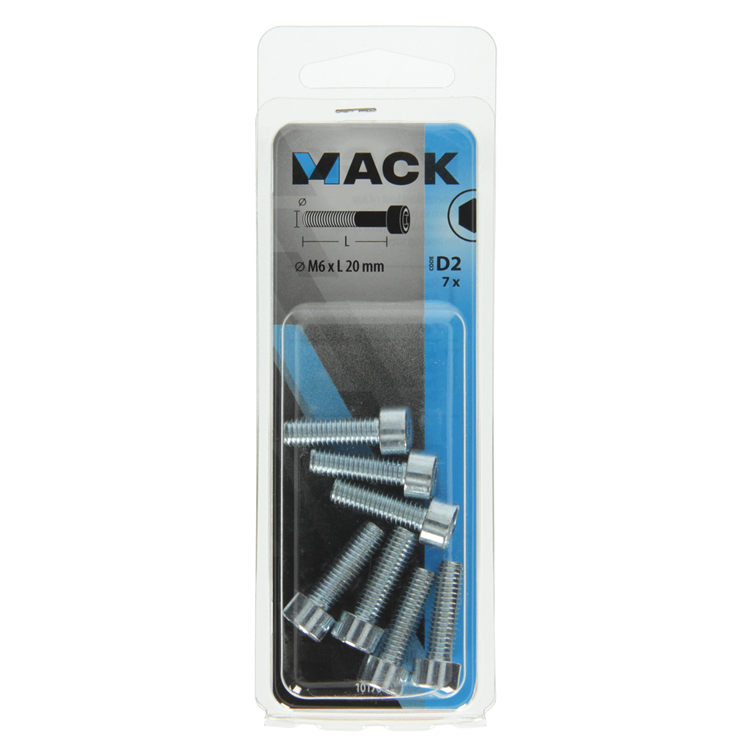 Mack 1017649 - boulon à six pans creux cyl. tête plaquée. 7 pièces m6 x 20 mm | 10 pièces
