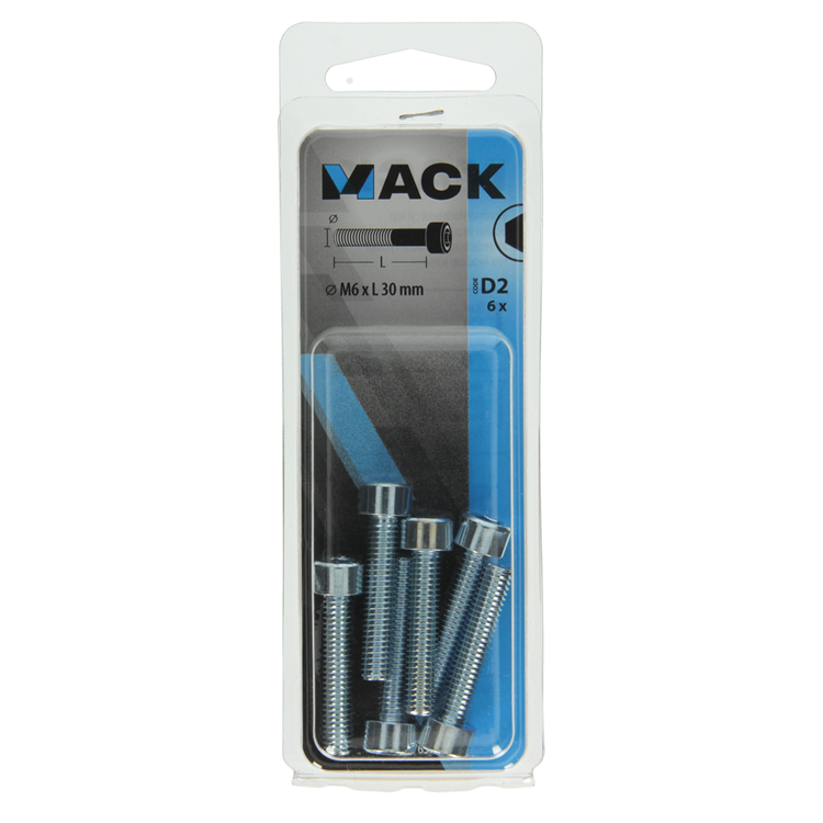 Mack 1017650 - boulon à six pans creux cyl. tête plaquée. 6 pièces m6 x 30 mm | 10 pièces