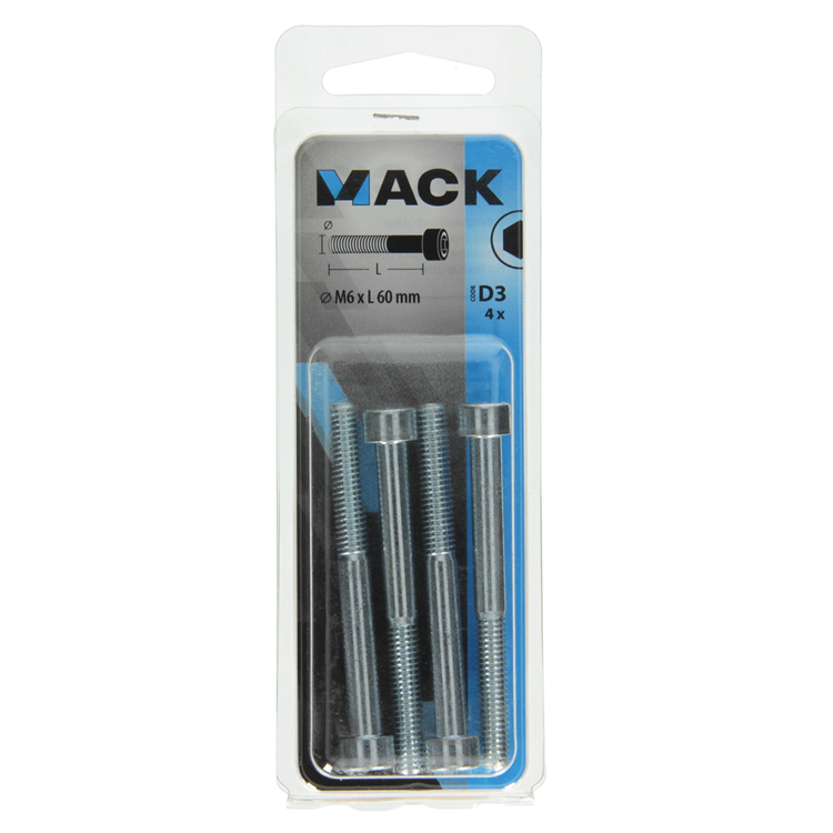Mack 1017652 - boulon à six pans creux cyl. tête plaquée. 4 pièces m6 x 60 mm | 10 pièces
