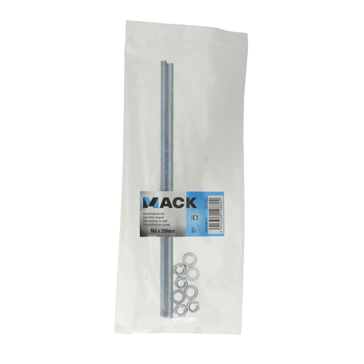 Mack 1017662 - embout fileté + rondelle + écrou plaqué. 2 pièces m6 x 200 mm | 10 pièces