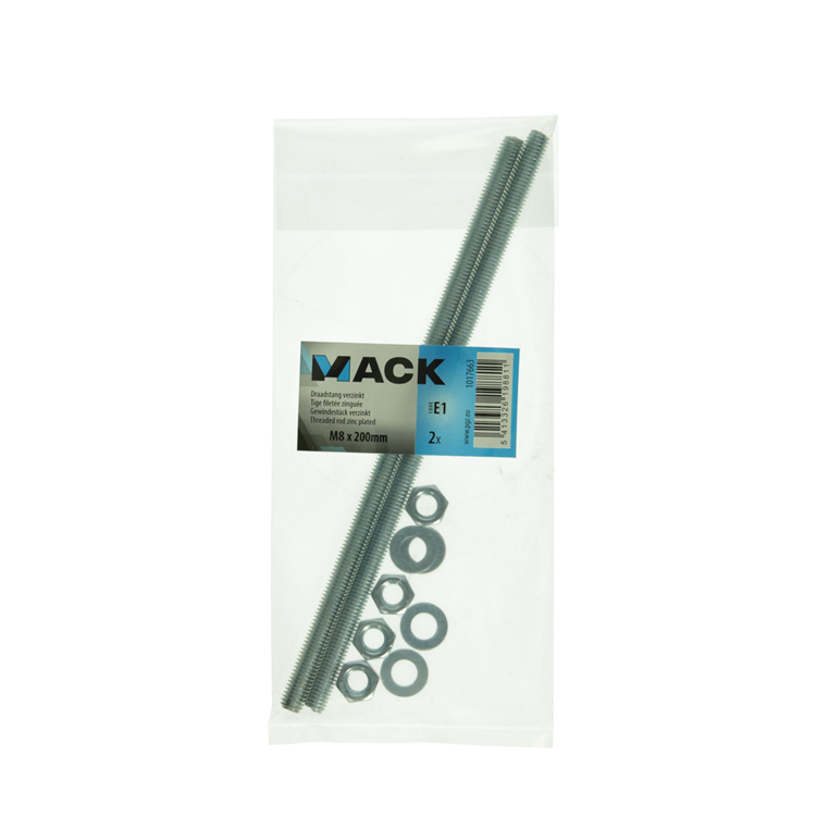 Mack 1017663 - embout fileté + rondelle + écrou plaqué. 2 pièces m8 x 200 mm | 5 pièces