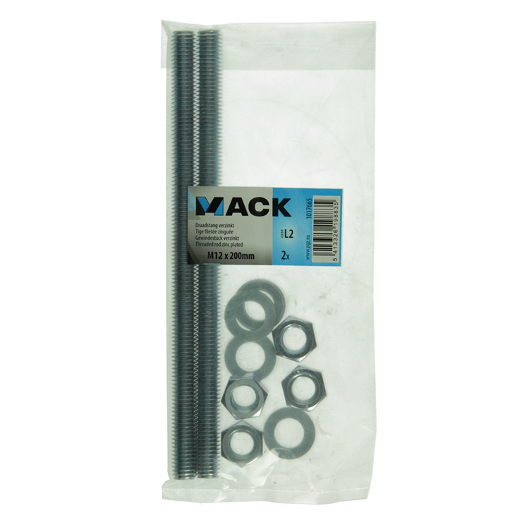 Mack 1017665 - embout fileté + rondelle + écrou plaqué. 2 pièces m12 x 200 mm | 5 pièces