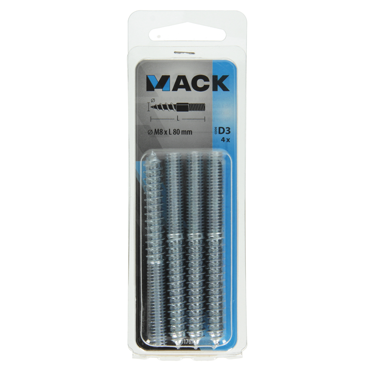 Mack 1017671 - embout bois + mètre. fil cond. 4 pièces m8x80 | 10 pièces