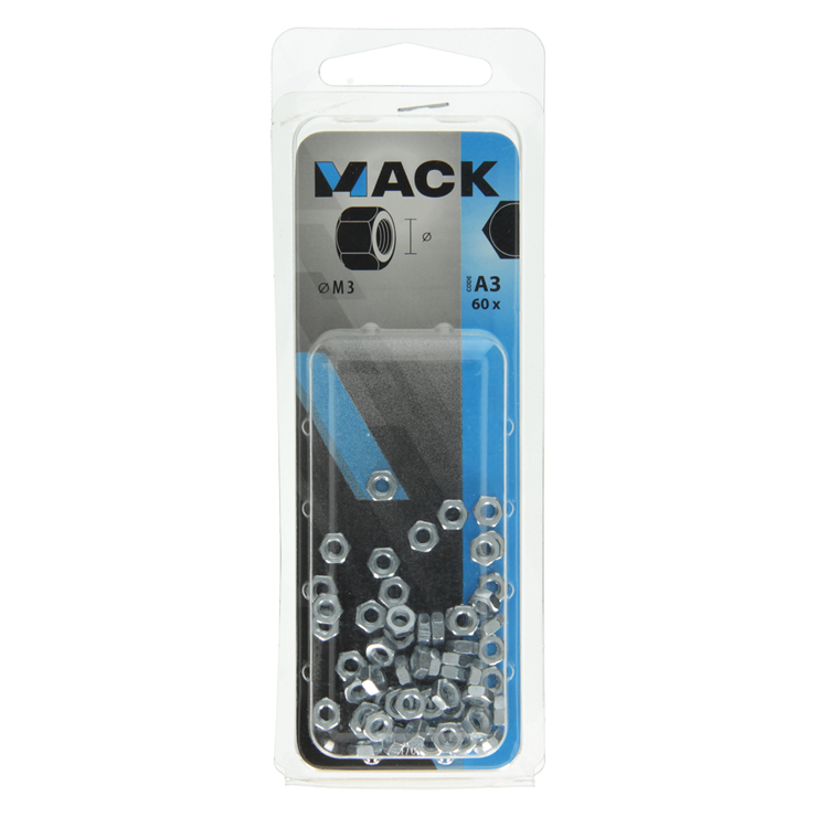 Mack 1017672 - écrou hexagonal en acier galvanisé 60 pcs m 3 | 10 pièces