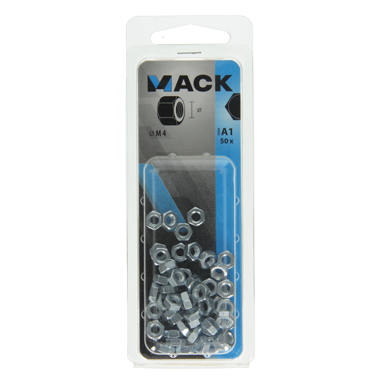 Mack 1017673 - écrou hexagonal en acier galvanisé 50 pcs m 4 | 10 pièces