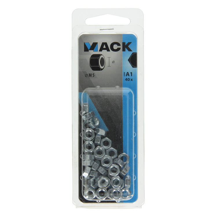 Mack 1017674 - écrou hexagonal en acier galvanisé 40 pcs m 5 | 10 pièces