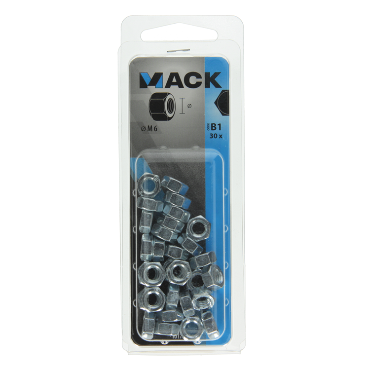 Mack 1017675 - écrou hexagonal en acier galvanisé 30 pcs m 6 | 10 pièces