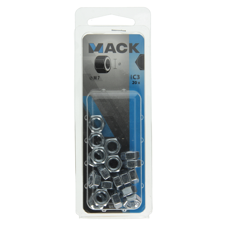 Mack 1017676 - écrou hexagonal en acier galvanisé 20 pcs m 7 | 10 pièces