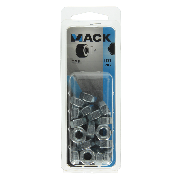 Mack 1017677 - écrou hexagonal en acier galvanisé 20 pcs m 8 | 10 pièces