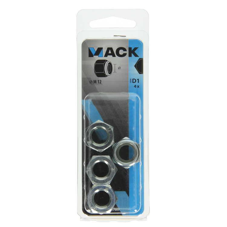 Mack 1017689 - contre-écrou hexagonal en acier galvanisé 4 pcs m12 | 10 pièces