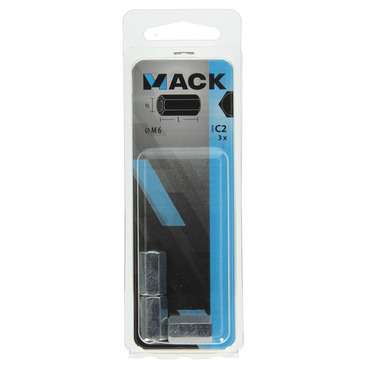 Mack 1017704 - écrou de connexion hexagonal galvanisé 3 pcs m6 | 10 pièces