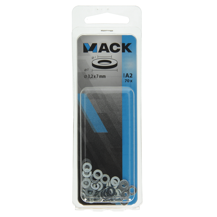 Mack 1017711 - rondelle acier galvanisé 70 pcs 3,2 x 7 mm | 10 pièces