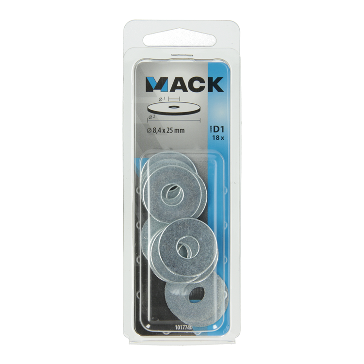 Mack 1017740 - rondelle de carrosserie galvanisée 18 pièces 8,4 x 25 mm | 10 pièces