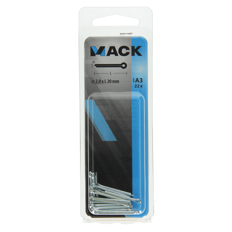 Mack 1017762 - goupille fendue en acier galvanisé 22 pièces 2,0 x 20 mm | 10 pièces