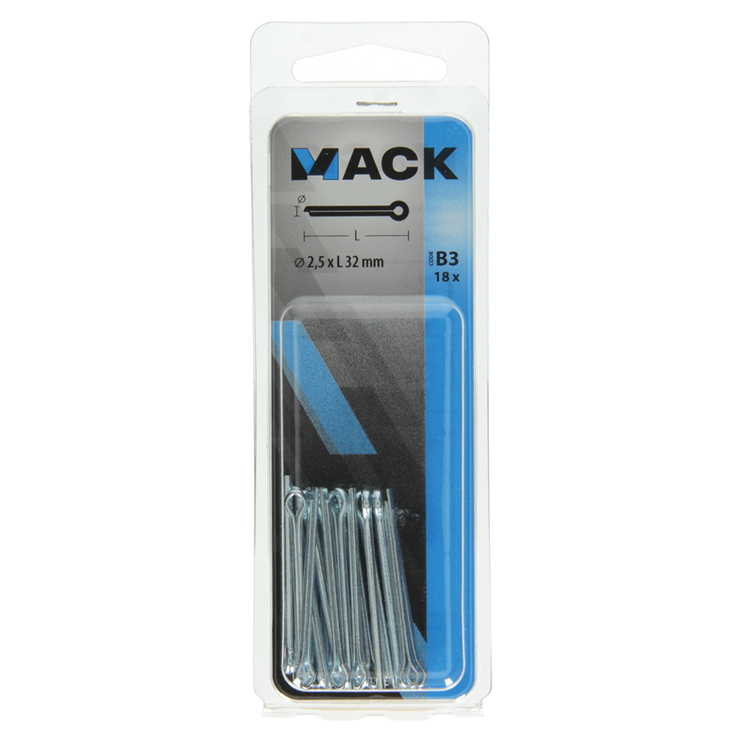 Mack 1017763 - goupille fendue en acier galvanisé 18 pcs 2,5 x 32 mm | 10 pièces