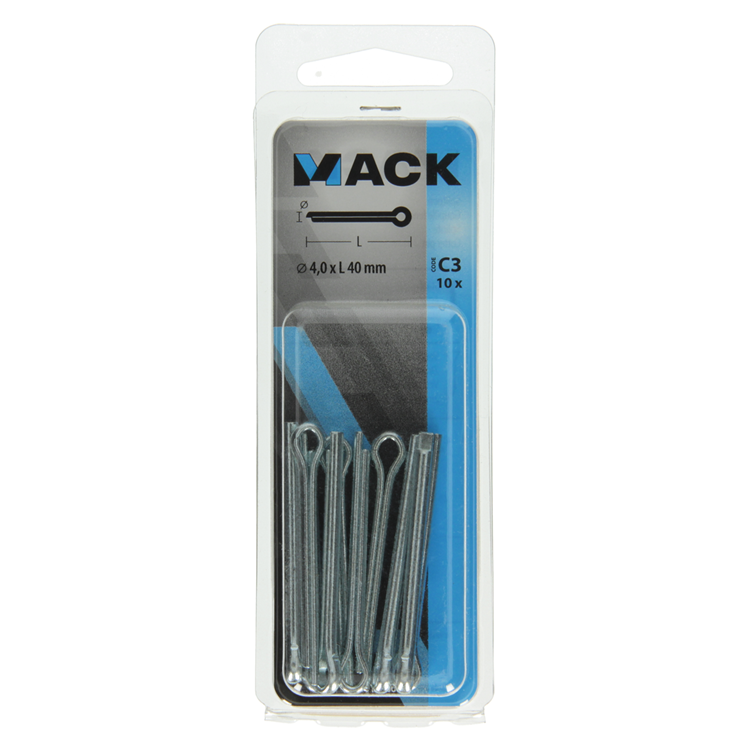 Mack 1017766 - goupille fendue en acier galvanisé 10 pièces 4,0 x 40 mm | 10 pièces