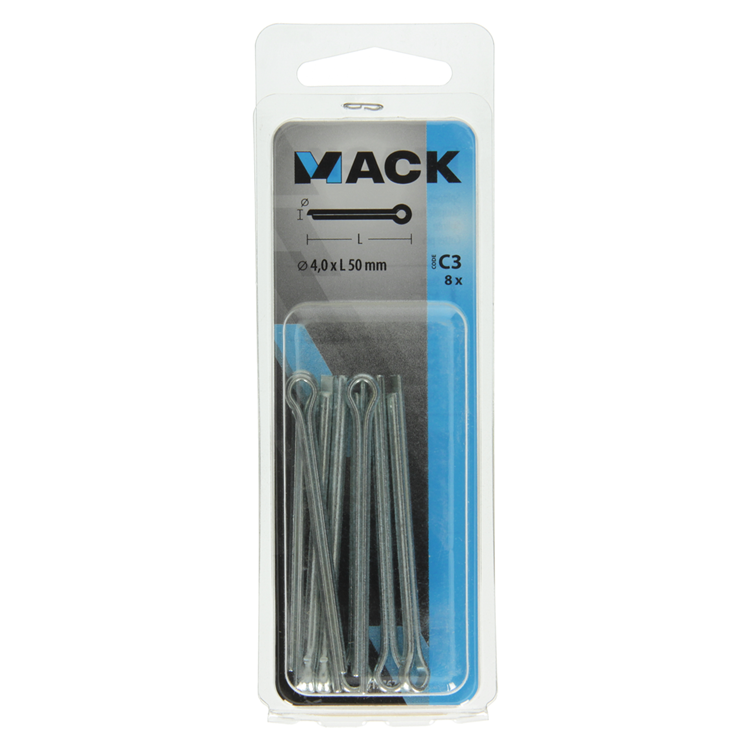 Mack 1017767 - goupille fendue en acier galvanisé 8 pièces 4,0 x 50 mm | 10 pièces