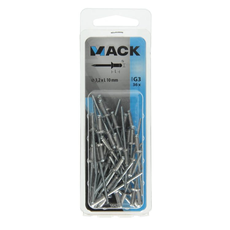 Mack 1020295 - 36 agrafes aveugles aluminium 3,2x10mm | 10 pièces