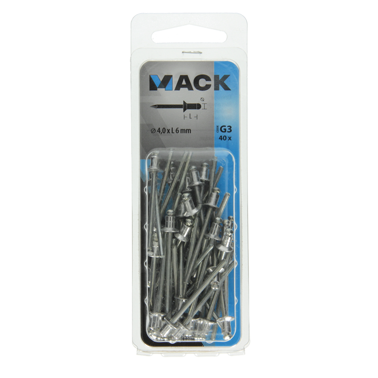 Mack 1020296 - 40 agrafes aveugles aluminium 4.0x6mm | 5 pièces
