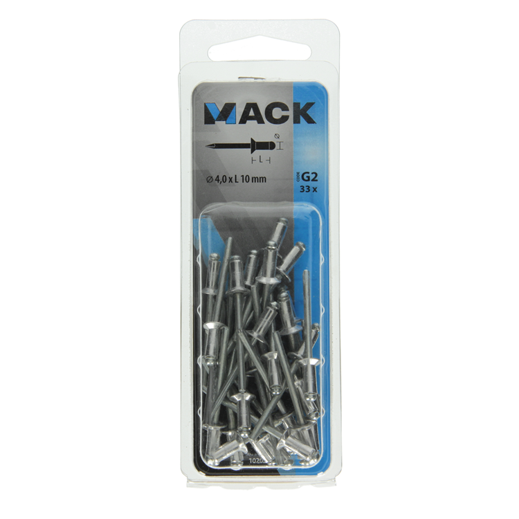 Mack 1020298 - 33 agrafes aveugles aluminium 4.0x10mm | 5 pièces