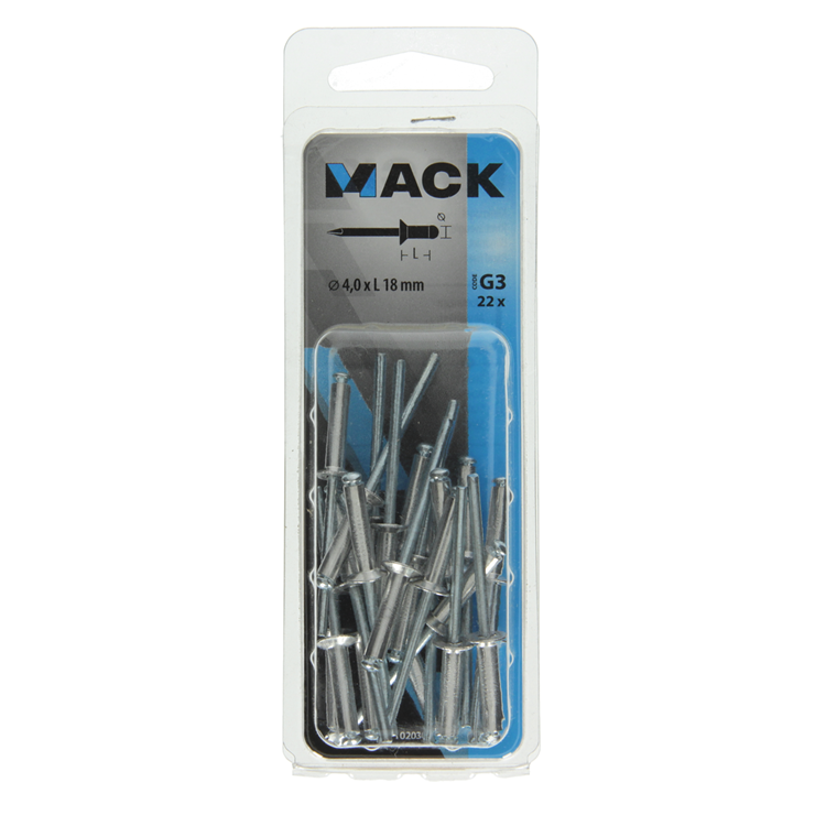 Mack 1020301 - 22 agrafes aveugles aluminium 4,0x18mm | 5 pièces