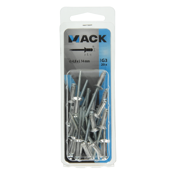 Mack 1020304 - 20 agrafes aveugles aluminium 4,8x14mm | 5 pièces