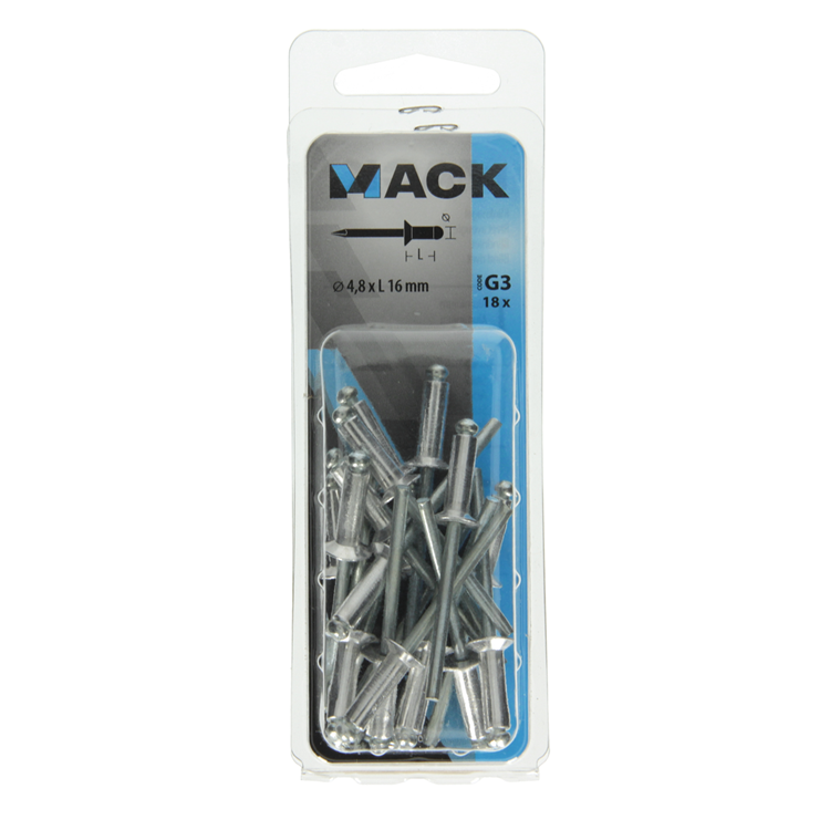 Mack 1020305 - 18 agrafes aveugles aluminium 4,8x16mm | 5 pièces