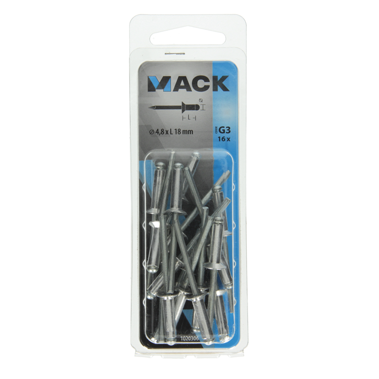Mack 1020306 - 16 agrafes aveugles aluminium 4,8x18mm | 5 pièces