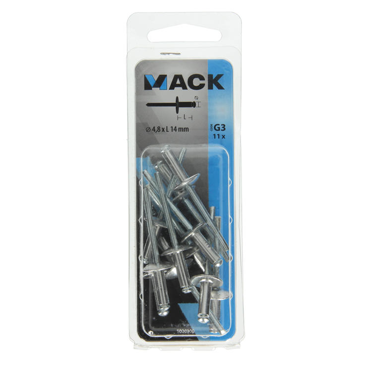 Mack 1020309 - 11 agrafes aveugles aluminium tête large 4,8x14mm | 5 pièces