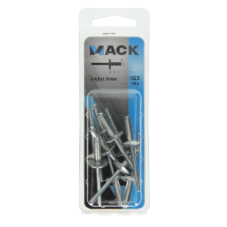 Mack 1020310 - 10 agrafes aveugles aluminium tête large 4,8x16mm | 5 pièces