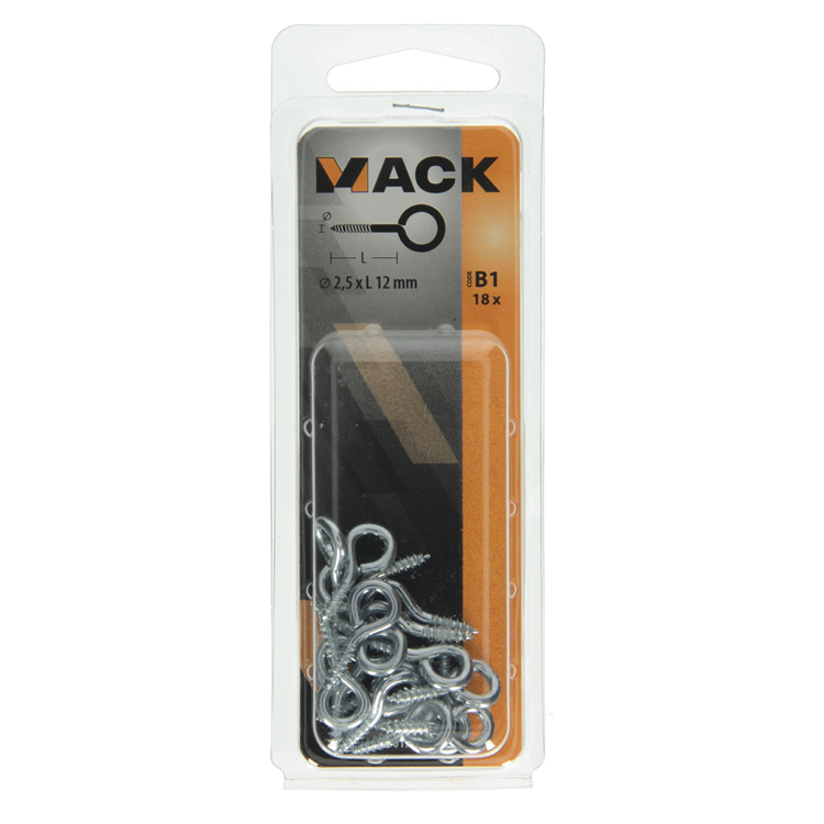 Mack 1017769 - oeil à vis en acier galvanisé 18pcs 2,5 x 12 mm | 10 pièces