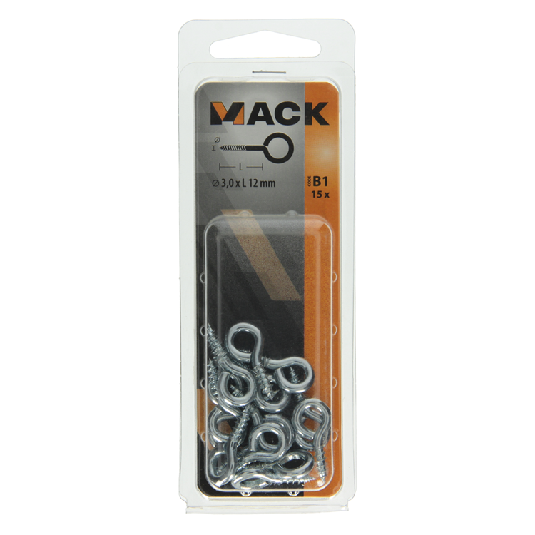 Mack 1017770 - oeil à vis en acier galvanisé 15pcs 3,0 x 12 mm | 10 pièces