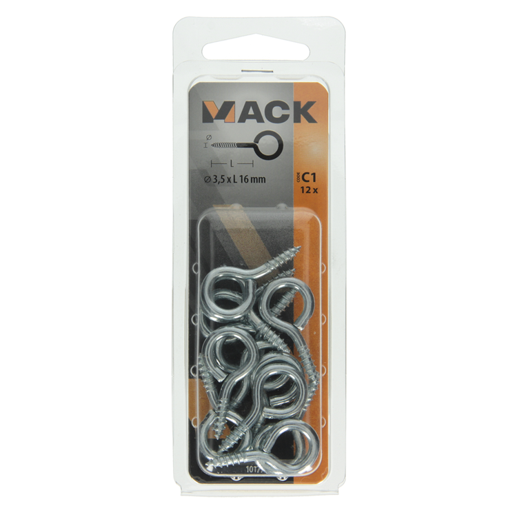 Mack 1017771 - oeil à vis en acier galvanisé 12pcs 3,5 x 16 mm | 10 pièces