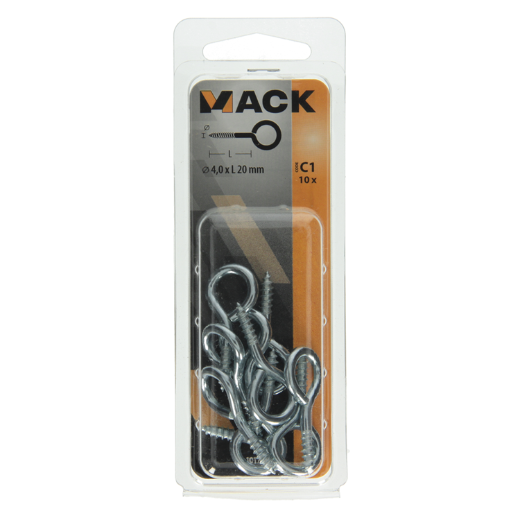 Mack 1017772 - oeil à vis en acier galvanisé 10pcs 4,0 x 20 mm | 10 pièces