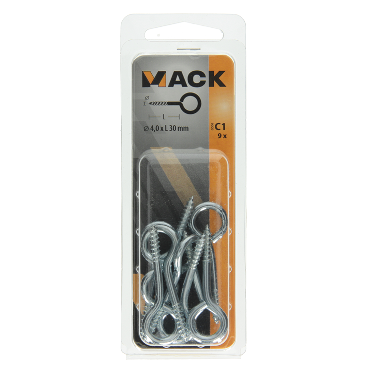 Mack 1017773 - oeil à vis en acier galvanisé 9 pcs 4,0 x 30 mm | 10 pièces