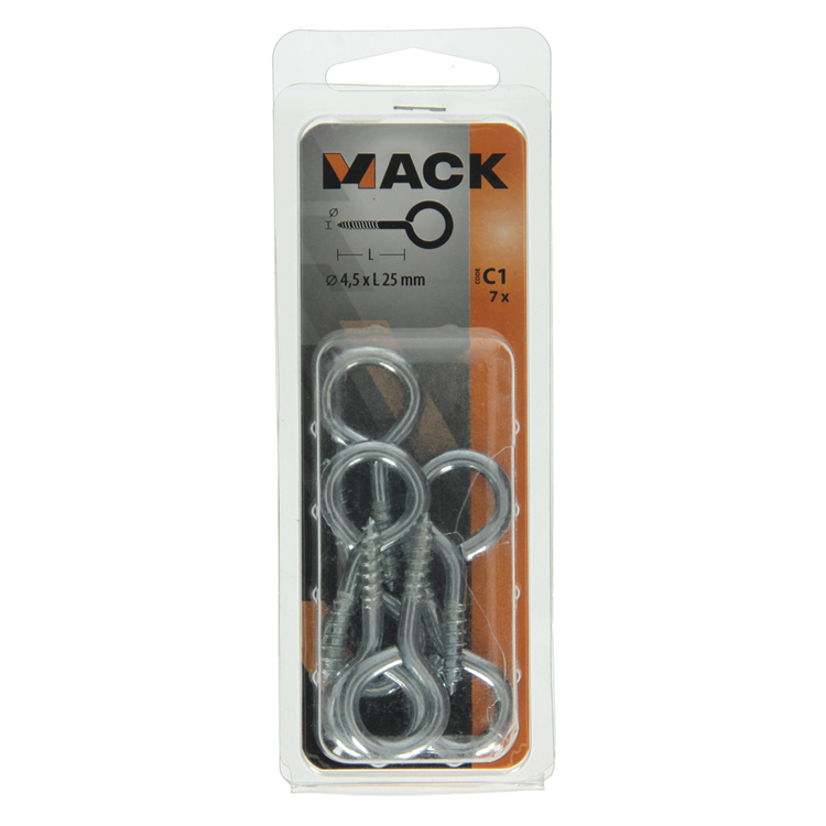Mack 1017774 - oeil à vis en acier galvanisé 7 pcs 4,5 x 25 mm | 10 pièces