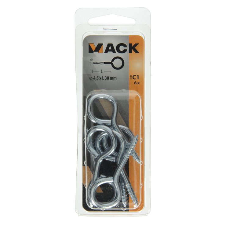 Mack 1017775 - oeil à vis en acier galvanisé 6 pcs 4,5 x 30 mm | 10 pièces