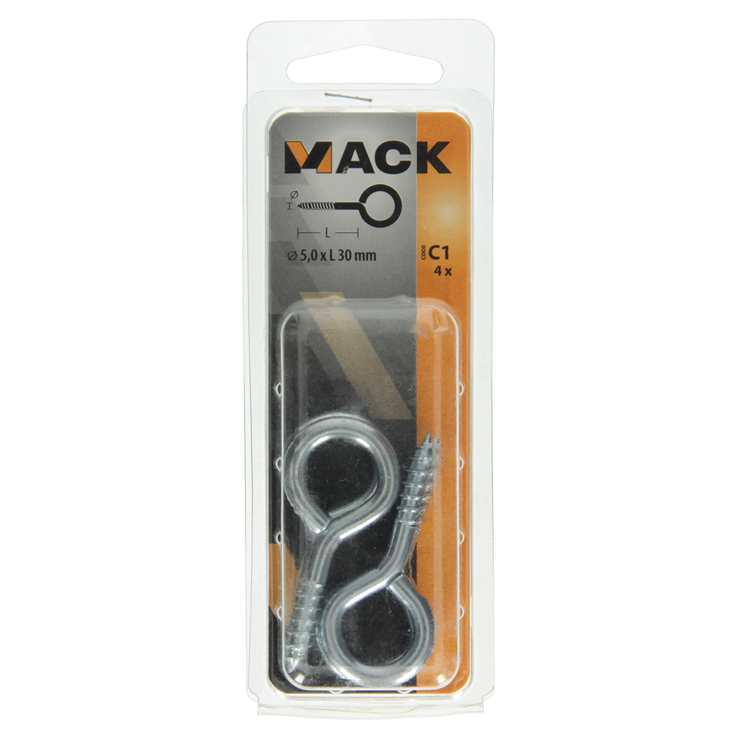 Mack 1017776 - oeil à vis en acier galvanisé 4 pcs 5,0 x 30 mm | 10 pièces