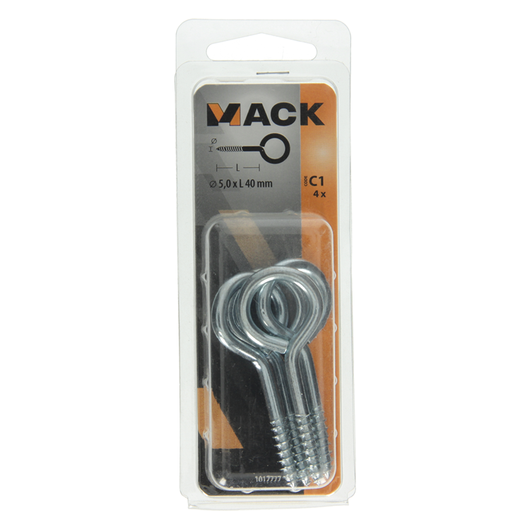 Mack 1017777 - oeil à vis en acier galvanisé 4 pcs 5,0 x 40 mm | 10 pièces