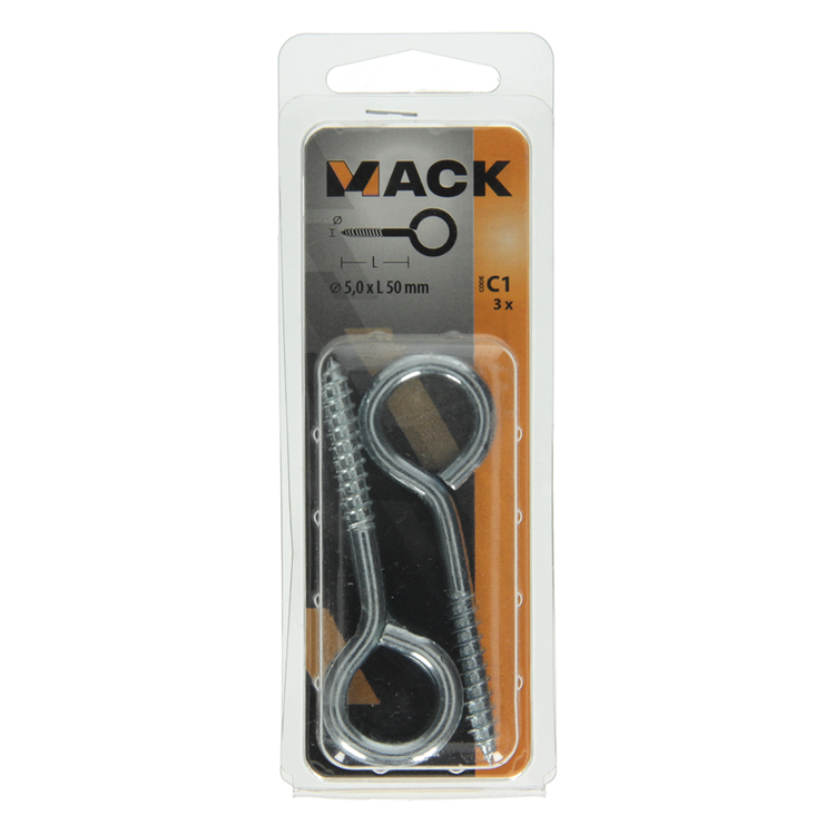 Mack 1017778 - oeil à vis en acier galvanisé 3 pcs 5,0 x 50 mm | 10 pièces