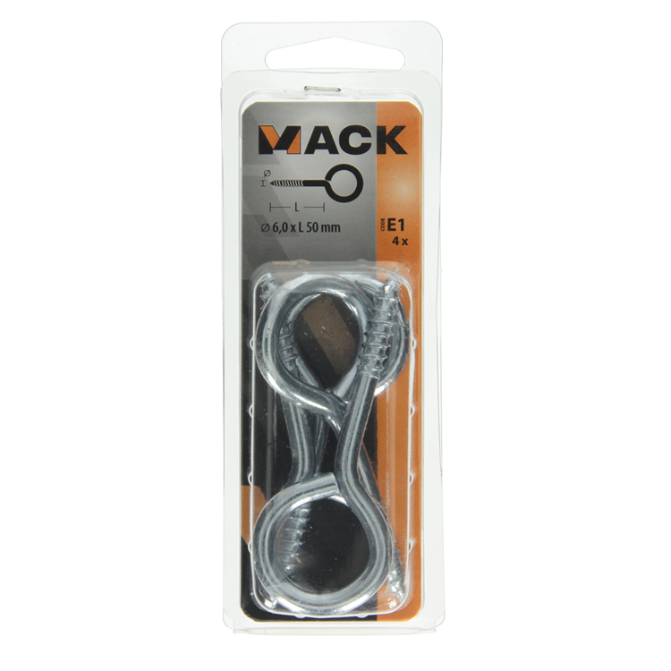 Mack 1017779 - oeil à vis en acier galvanisé 4 pcs 6,0 x 50 mm | 5 pièces