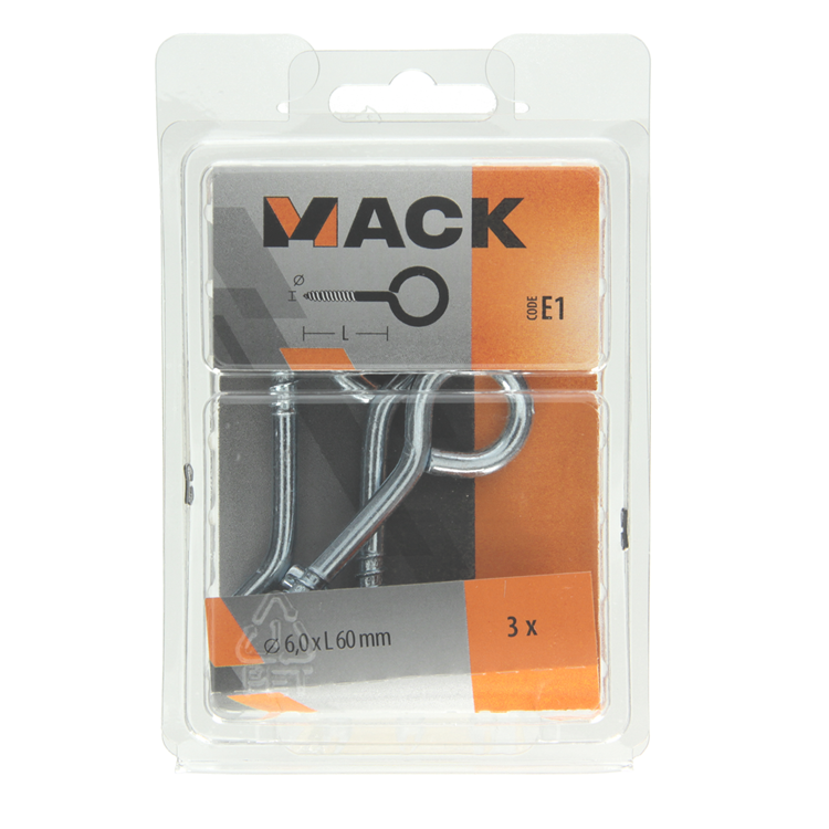 Mack 1017780 - oeil à vis en acier galvanisé 3 pcs 6,0 x 60 mm | 5 pièces