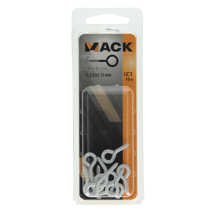 Mack 1017783 - oeil à vis acier blanc 10 pcs 2,5 x 12 mm | 10 pièces