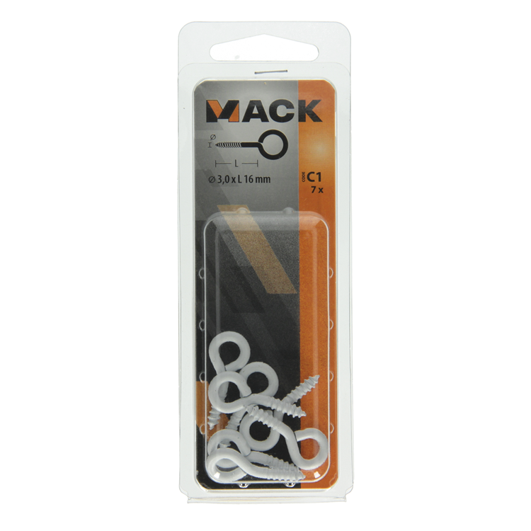 Mack 1017784 - oeil à vis acier blanc 7 pcs 3,0 x 16 mm | 10 pièces