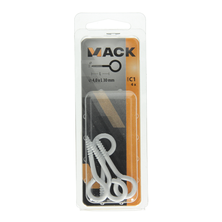 Mack 1017786 - oeil à vis acier blanc 4 pcs 4,0 x 30 mm | 10 pièces