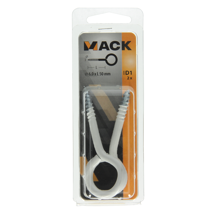 Mack 1017788 - oeil à vis acier blanc 2 pcs 6,0 x 50 mm | 5 pièces